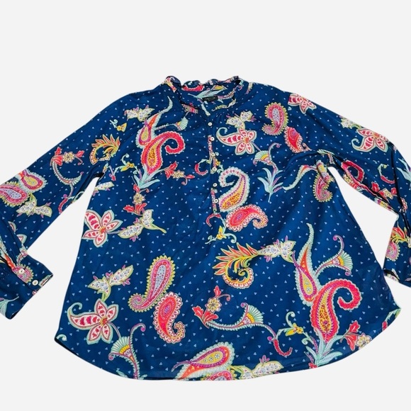 TALBOTS BAND COLLAR POPOVER - TWINKLE PAISLEY SIZ XL - Picture 8 of 13